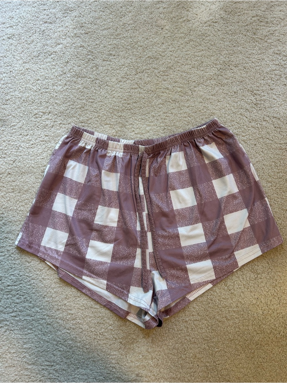 SHEIN Mauve Checkered Drawstring Lounge Shorts